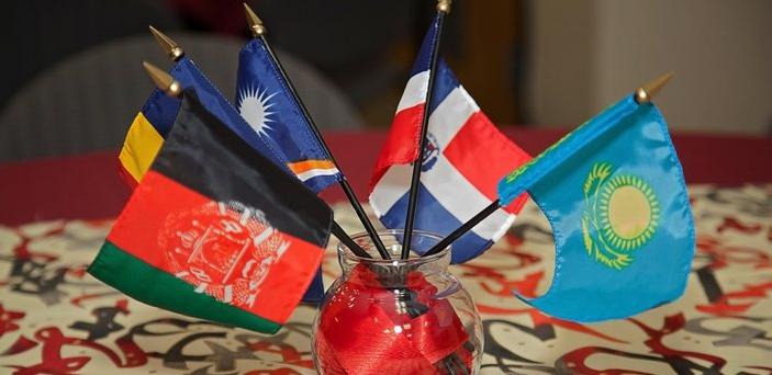 table centerpiece with international flags
